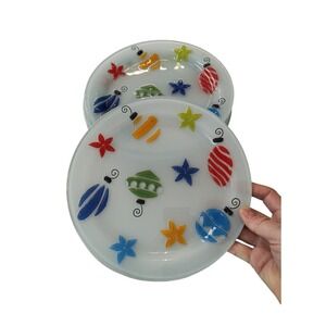 Block Crystal 9 Inch Fused Glass Tree Ornament Art Salad Plates Set of 4 Vintage